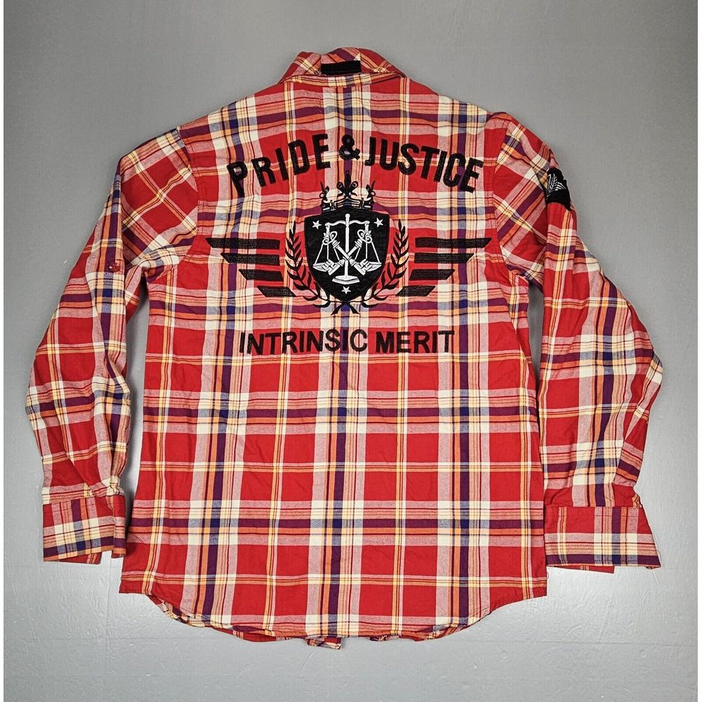 Raw Blue Men's Med. Button Down Shirt Springfield Classic Plaid Pride &‎ Justice